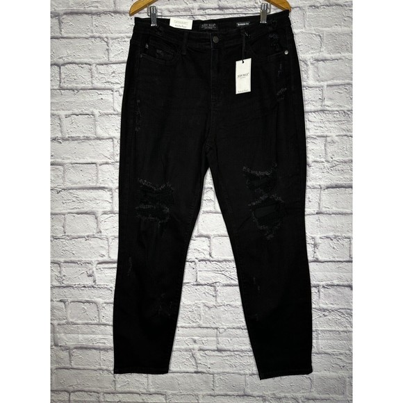 Judy Blue Size 15 / 32 Black High Rise Boyfriend Jeans Distressed JB82161BK NEW - Picture 1 of 6
